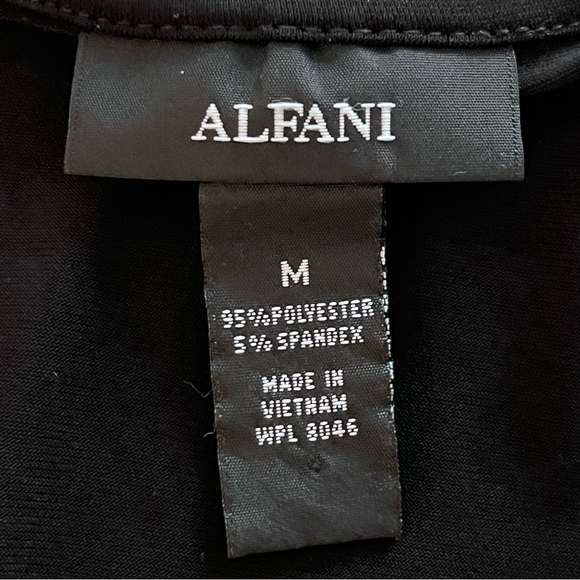 Alfani Black Dress Tunic Top A Line 3/4 Sleeve Silver Metal Waist Accent Sz M - Picture 7 of 8